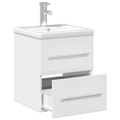 High Gloss White Bathroom Sink Cabinet with Built-in Ceramic Basin & Faucet - Modern Wall-Mounted Vanity Unit