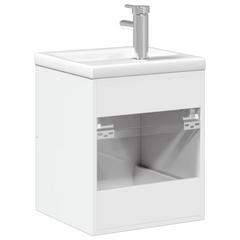 High Gloss White Bathroom Sink Cabinet with Built-in Ceramic Basin & Faucet - Modern Wall-Mounted Vanity Unit