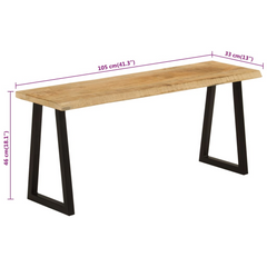 Solid Wood Mango Bench with Live Edge - 105 cm | Industrial U-Shaped Legs | Versatile Dining & Hallway Seating