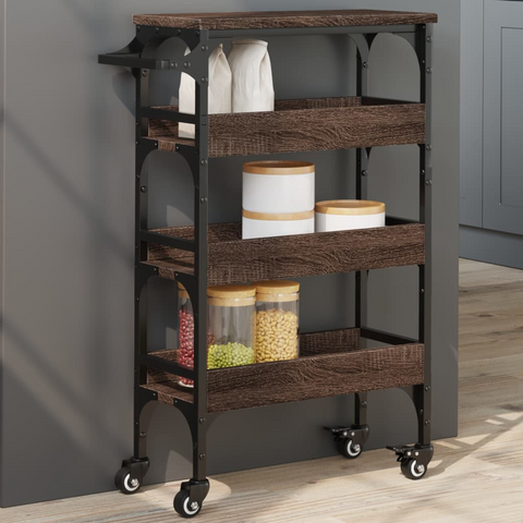 Brown Oak Kitchen Trolley - 53x20x76 cm Engineered Wood | Stylish & Functional Storage Solution