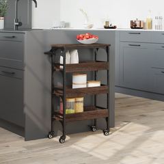 Brown Oak Kitchen Trolley - 53x20x76 cm Engineered Wood | Stylish & Functional Storage Solution