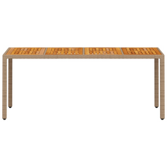 Garden Table Beige 190x90x75 cm - Poly Rattan & Acacia Wood Outdoor Dining Table