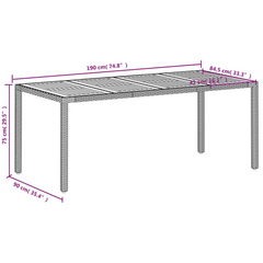 Garden Table Beige 190x90x75 cm - Poly Rattan & Acacia Wood Outdoor Dining Table