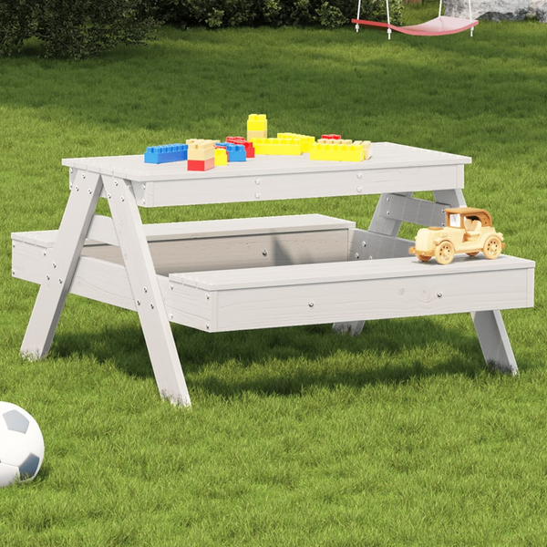 vidaXL Kids Picnic Table - White 88x97x52 cm - Solid Pine Wood - Outdoor & Indoor Play, Dining, & Activity Table - Ages 2-8 - Easy Assembly