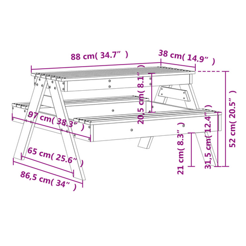 vidaXL Kids Picnic Table - White 88x97x52 cm - Solid Pine Wood - Outdoor & Indoor Play, Dining, & Activity Table - Ages 2-8 - Easy Assembly