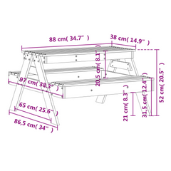 vidaXL Kids Picnic Table - White 88x97x52 cm - Solid Pine Wood - Outdoor & Indoor Play, Dining, & Activity Table - Ages 2-8 - Easy Assembly