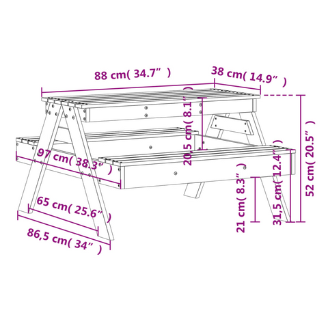 vidaXL Solid Wood Kids Picnic Table - 88x97x52 cm Douglas Wood - Ideal for Outdoor Fun!