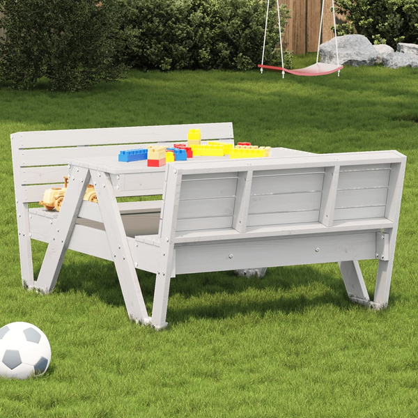 vidaXL Kids Wooden Picnic Table - White, Solid Pine, Sturdy & Durable, 88x122x58 cm, Ideal for Outdoor Activities