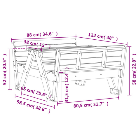 Solid Wood Pine Picnic Table for Kids - Durable Outdoor Furniture (88x122x58 cm)