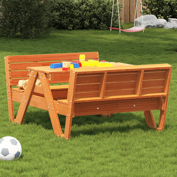 vidaXL Picnic Table for Kids Wax Brown | Solid Wood Pine | 88x122x58 cm