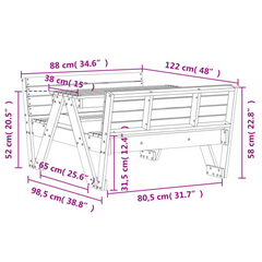 vidaXL Picnic Table for Kids Wax Brown | Solid Wood Pine | 88x122x58 cm