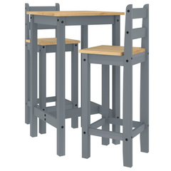 3 Piece Bar Set - Grey Solid Wood Pine - Perfect for Dining & Entertaining