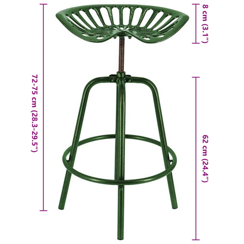 Bar Tractor Chair Green - Adjustable Height, Swivel, Solid Construction