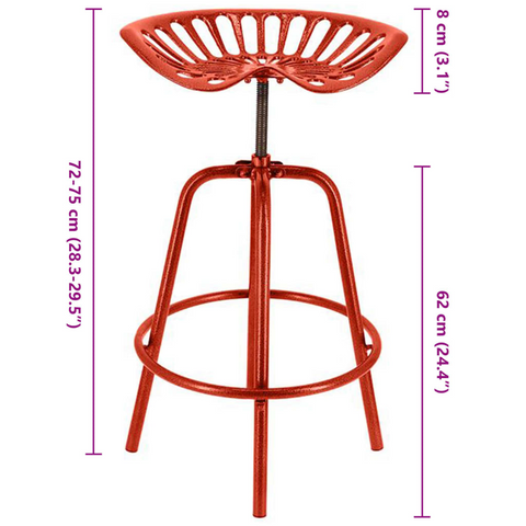 Adjustable Red Bar Tractor Chair - Stylish Cast Iron & Steel Stool with Footrest