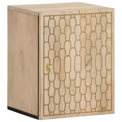 Bathroom Wall Cabinet - 38x33x48 cm - Solid Mango Wood - Hand-Carved Design, Wall-Mounted Storage