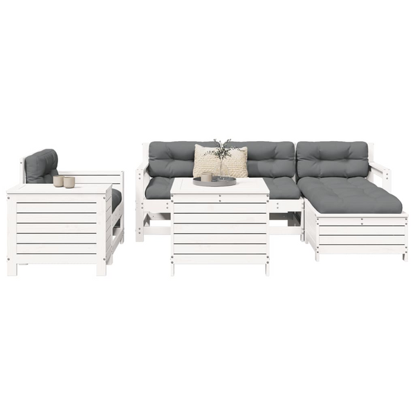 7 Piece Garden Sofa Set in White Solid Wood Pine - Outdoor Furniture