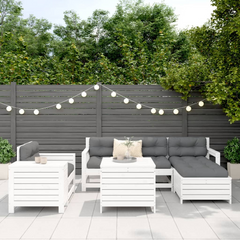 7 Piece Garden Sofa Set in White Solid Wood Pine - Outdoor Furniture