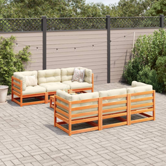 7-Piece Garden Sofa Set in Wax Brown | Solid Wood Pine Outdoor Furniture