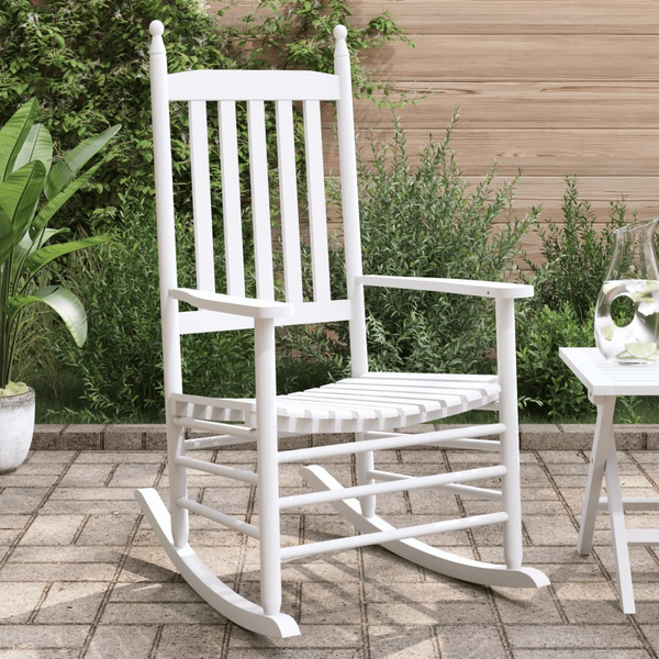 Set of 2 White Solid Wood Fir Rocking Chairs with High Back and Curved Seats - Perfect for Indoor & Outdoor Relaxation