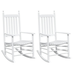 Set of 2 White Solid Wood Fir Rocking Chairs with High Back and Curved Seats - Perfect for Indoor & Outdoor Relaxation