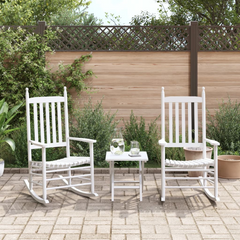 Set of 2 White Solid Wood Fir Rocking Chairs with High Back and Curved Seats - Perfect for Indoor & Outdoor Relaxation