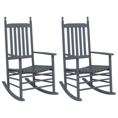 Grey Solid Wood Poplar Rocking Chairs with Curved Seats - Set of 2 Durable and Comfortable Indoor/Outdoor Chairs