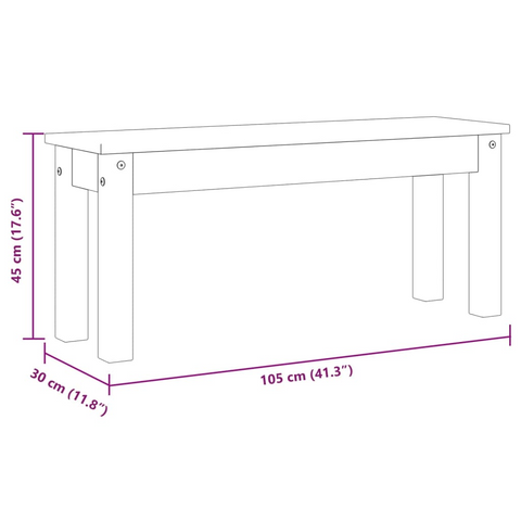 Dining Bench Panama - Solid Pine Wood, Sturdy & Rustic, 105x30x45 cm