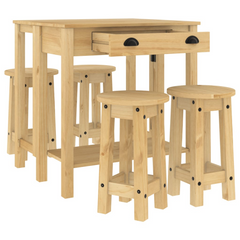 5 Piece Bar Set Solid Pine Wood with Foldable Tabletop and Rustic Design