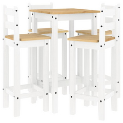 5 Piece Bar Set - Elegant White Solid Pine Wood with Comfortable Seating and Sturdy Design