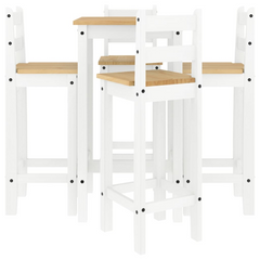 5 Piece Bar Set - Elegant White Solid Pine Wood with Comfortable Seating and Sturdy Design