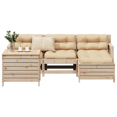 5 Piece Garden Sofa Set - Solid Wood Pine | Durable Outdoor Lounge Set