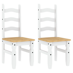 Set of 2 Corona White Dining Chairs - Solid Pine Wood, 42x47x107 cm