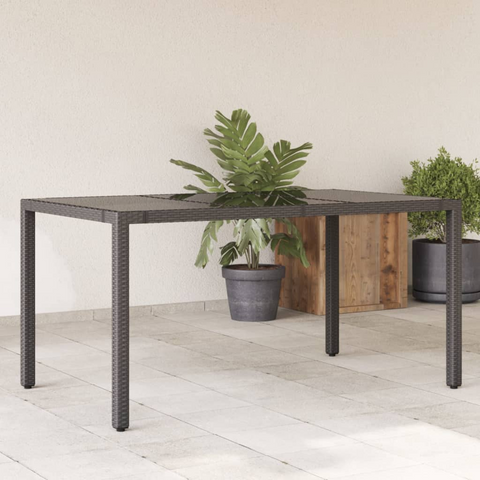 Garden Table with Glass Top - Black, 150x90x75 cm, Durable Poly Rattan for Outdoor Use