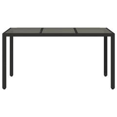 Garden Table with Glass Top - Black, 150x90x75 cm, Durable Poly Rattan for Outdoor Use