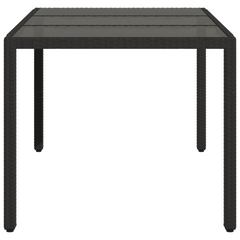 Garden Table with Glass Top - Black, 150x90x75 cm, Durable Poly Rattan for Outdoor Use