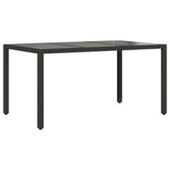 Garden Table with Glass Top - Black, 150x90x75 cm, Durable Poly Rattan for Outdoor Use