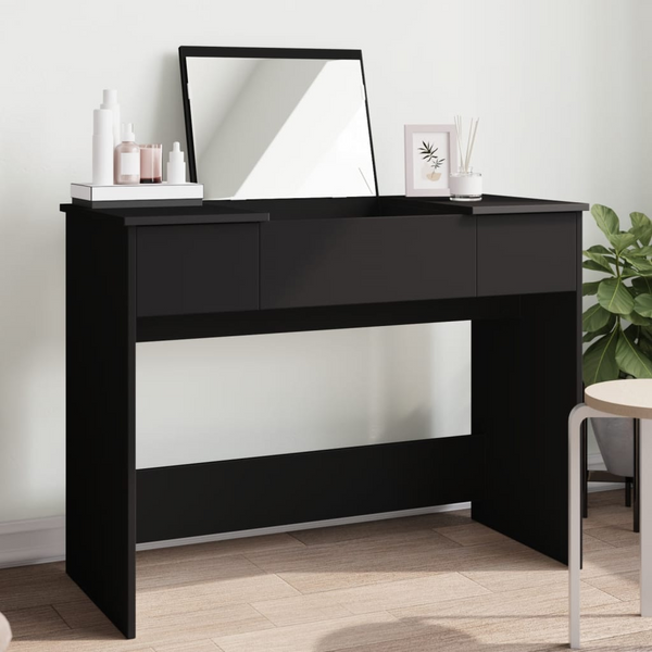 Elegant Black Dressing Table with Mirror - 100x45x76 cm, Modern and Stylish Vanity Table with Ample Storage