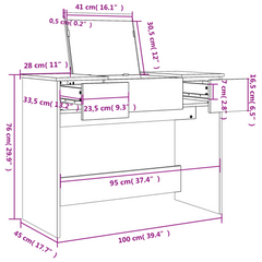 Elegant Black Dressing Table with Mirror - 100x45x76 cm, Modern and Stylish Vanity Table with Ample Storage