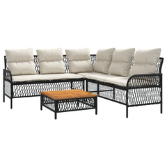 2 Piece Garden Sofa Set with Cushions - Black Poly Rattan Outdoor Furniture