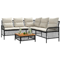 2 Piece Garden Sofa Set with Cushions - Black Poly Rattan Outdoor Furniture