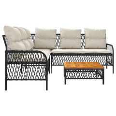 2 Piece Garden Sofa Set with Cushions - Black Poly Rattan Outdoor Furniture