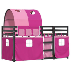 Pink Wooden Bunk Bed - 90x190 cm - Fun, Safe, Solid Pine Wood - Space-Saving Design