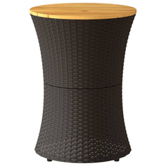 Garden Side Table Drum Shape | Black Poly Rattan & Solid Wood | Stylish Outdoor Furniture