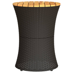 Garden Side Table Drum Shape | Black Poly Rattan & Solid Wood | Stylish Outdoor Furniture