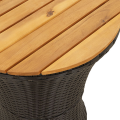 Garden Side Table Drum Shape | Black Poly Rattan & Solid Wood | Stylish Outdoor Furniture