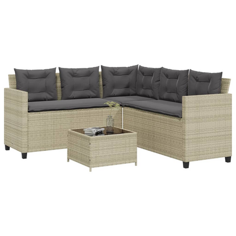 Stylish L-Shaped Garden Sofa Set with Table and Cushions - Light Grey Poly Rattan