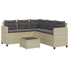 Stylish L-Shaped Garden Sofa Set with Table and Cushions - Light Grey Poly Rattan