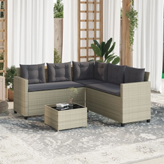 Stylish L-Shaped Garden Sofa Set with Table and Cushions - Light Grey Poly Rattan