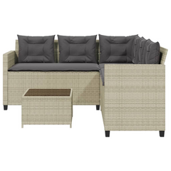 Stylish L-Shaped Garden Sofa Set with Table and Cushions - Light Grey Poly Rattan