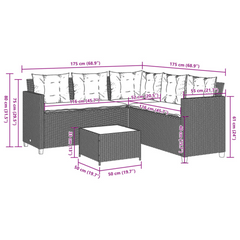 Stylish L-Shaped Garden Sofa Set with Table and Cushions - Light Grey Poly Rattan